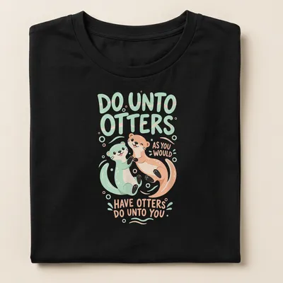 Kawaii otter illustration with a playful quote in soft colors on a — printed on a women's shirt