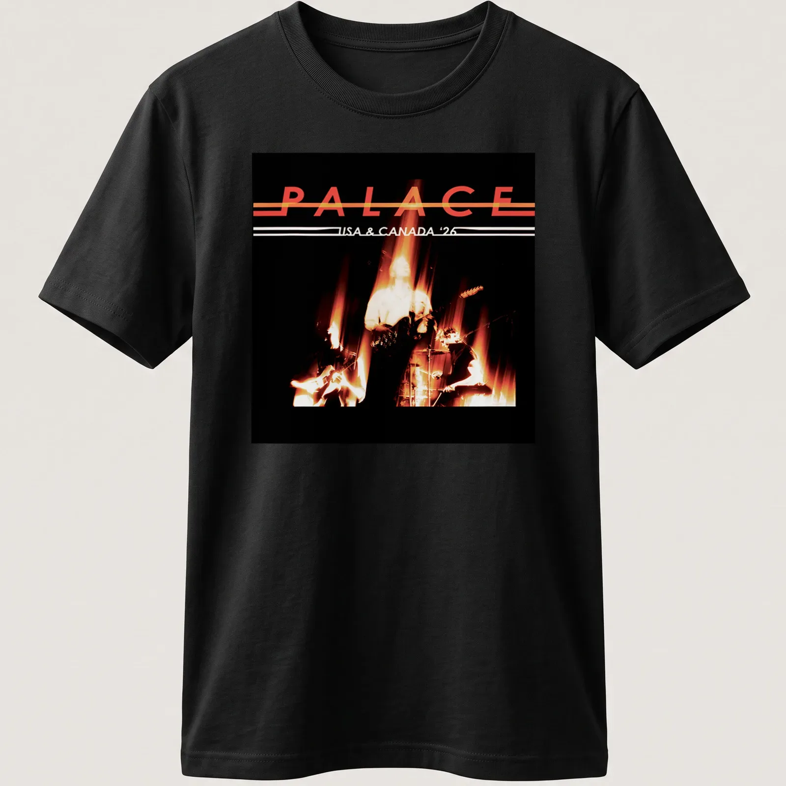 Retro T-shirt featuring Palace USA & Canada tour 2026 text in bold style — printed on a unisex t-shirt