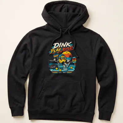 Retro vintage pickleball graphic featuring 'DINK. PLAY. REPEAT.' — printed on a unisex hoodie