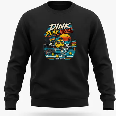 Retro vintage pickleball graphic featuring 'DINK. PLAY. REPEAT.' — printed on a unisex sweatshirt