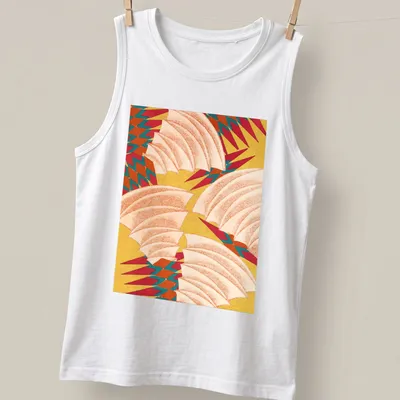 Abstract pineapple pattern t-shirt in yellow, red, teal, orange, and white — printed on a tank top