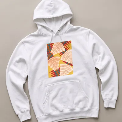 Abstract pineapple pattern t-shirt in yellow, red, teal, orange, and white — printed on a unisex hoodie