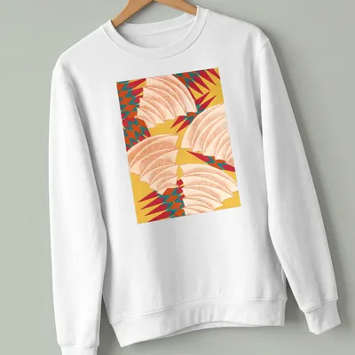 Abstract pineapple pattern t-shirt in yellow, red, teal, orange, and white — printed on a unisex sweatshirt