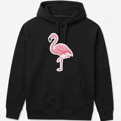 Illustration of a cute pink flamingo on a white — printed on a unisex hoodie