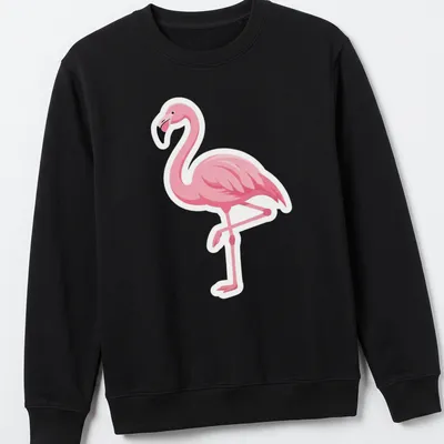Illustration of a cute pink flamingo on a white — printed on a unisex sweatshirt
