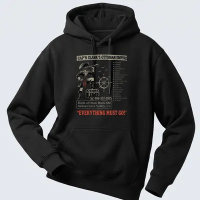 Vintage pirate captain graphic with humorous text on a — printed on a unisex hoodie