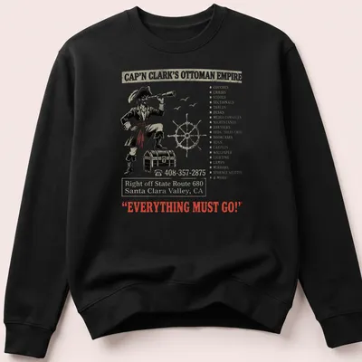 Vintage pirate captain graphic with humorous text on a — printed on a unisex sweatshirt