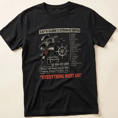 Vintage pirate captain graphic with humorous text on a — printed on a unisex t-shirt
