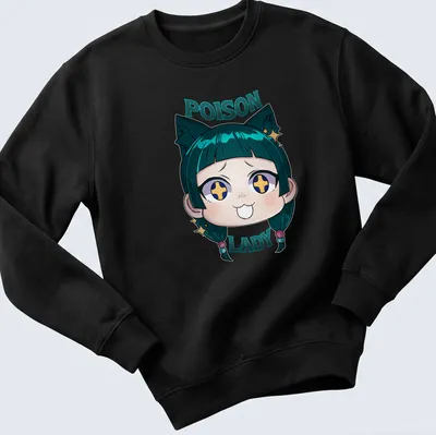 Kawaii doodle of a Poison Lady character with colorful accents — printed on a unisex sweatshirt