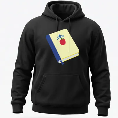 Illustration of a book, apple, and crown in flat design style — printed on a unisex hoodie
