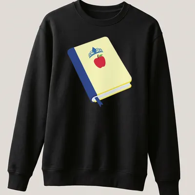 Illustration of a book, apple, and crown in flat design style — printed on a unisex sweatshirt