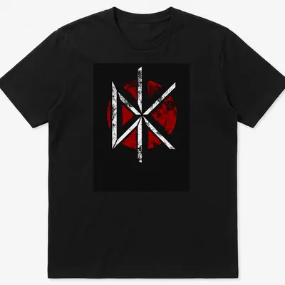 Grunge style DK logo t-shirt in black, red, and white.
