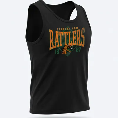 Heritage block letters with a rattlesnake graphic on a Florida A&M — printed on a tank top