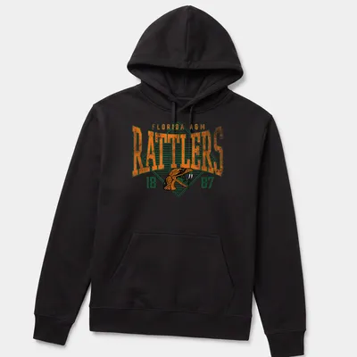 Heritage block letters with a rattlesnake graphic on a Florida A&M — printed on a unisex hoodie