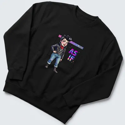 Colorful cartoon of a retro punk girl with the slogan AS IF printed — printed on a unisex sweatshirt