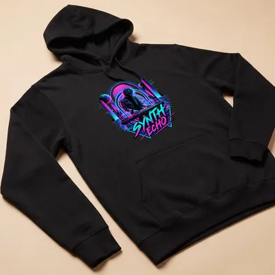 Retro pop art design of a musician playing keyboard with colorful elements — printed on a unisex hoodie