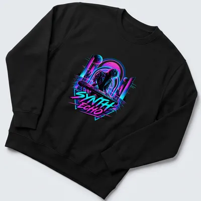 Retro pop art design of a musician playing keyboard with colorful elements — printed on a unisex sweatshirt