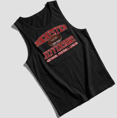 Vintage distressed Rochester Jeffersons T-shirt with historical NFL text — printed on a tank top