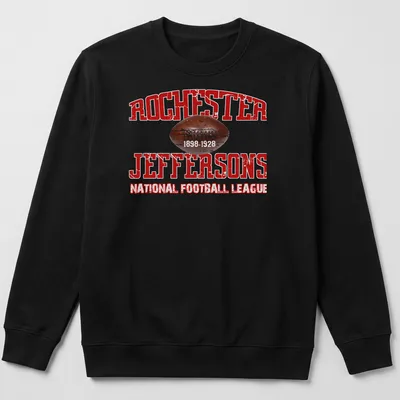 Vintage distressed Rochester Jeffersons T-shirt with historical NFL text — printed on a unisex sweatshirt
