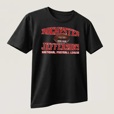 Vintage distressed Rochester Jeffersons T-shirt with historical NFL text — printed on a unisex t-shirt (angled view)