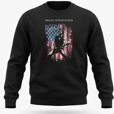 Distressed vintage Bruce Springsteen t-shirt in red, blue, and white. — printed on a unisex sweatshirt
