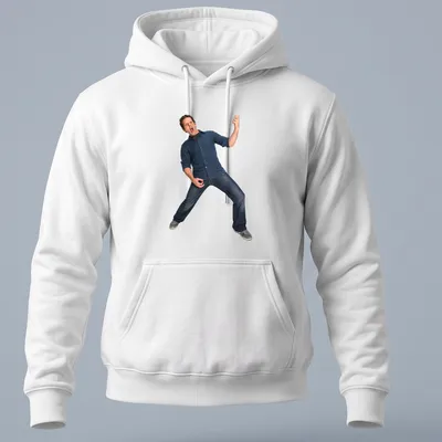 Energetic man illustration in blue, black, and grey colors for a fun — printed on a unisex hoodie