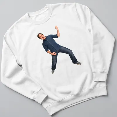 Energetic man illustration in blue, black, and grey colors for a fun — printed on a unisex sweatshirt