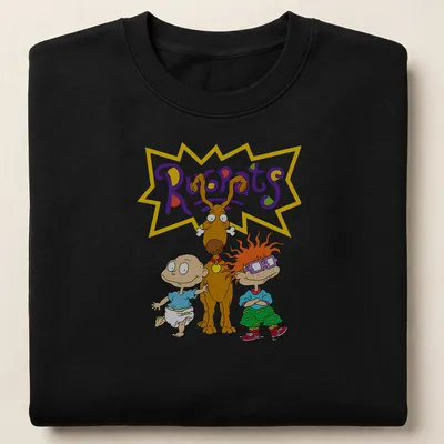 Cartoon Rugrats design featuring two babies and a brown dog in bright colors — printed on a unisex sweatshirt