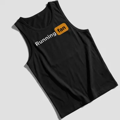 Bold typography Running Fan shirt in black, orange, and white colors. — printed on a tank top