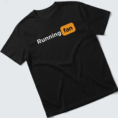 Bold typography Running Fan shirt in black, orange, and white colors.