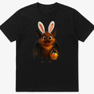 Kawaii cartoon Samoan flying fox holding an Easter basket filled with colorful eggs
