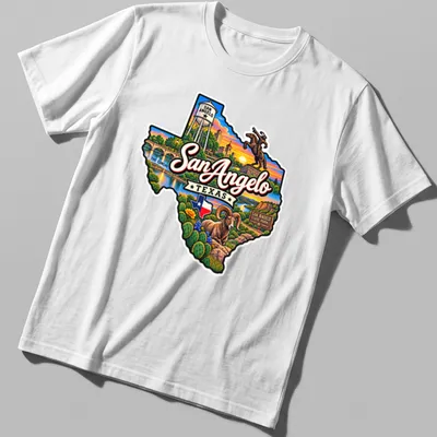Vibrant illustration of San Angelo Texas State Park with colorful text