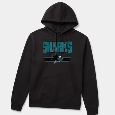 Retro T-shirt featuring the San Jose Sharks team name in bold colors. — printed on a unisex hoodie