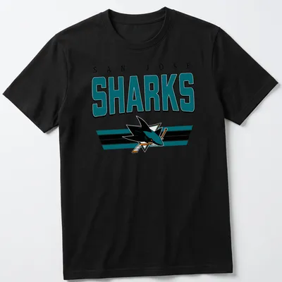 Retro T-shirt featuring the San Jose Sharks team name in bold colors. — printed on a unisex t-shirt