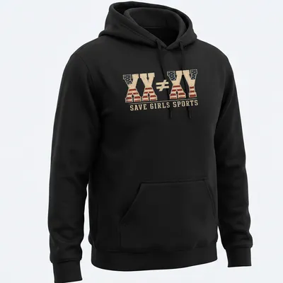 Vintage distressed tee with text and American flag pattern supporting girls sports — printed on a unisex hoodie