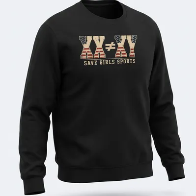 Vintage distressed tee with text and American flag pattern supporting girls sports — printed on a unisex sweatshirt
