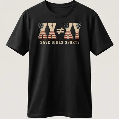 Vintage distressed tee with text and American flag pattern supporting girls sports — printed on a unisex t-shirt