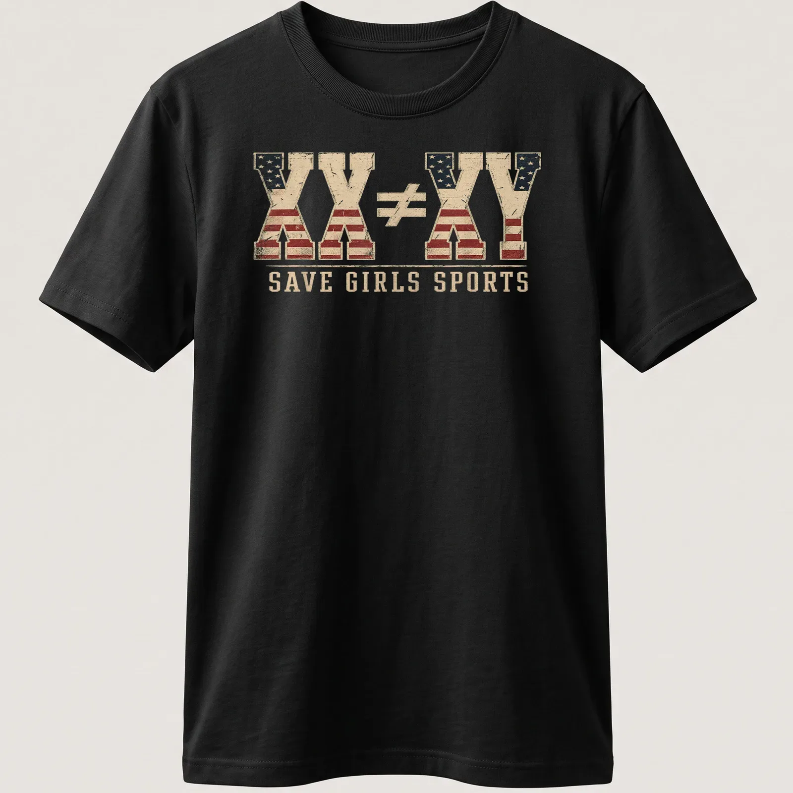 Vintage distressed tee with text and American flag pattern supporting girls sports — printed on a unisex t-shirt