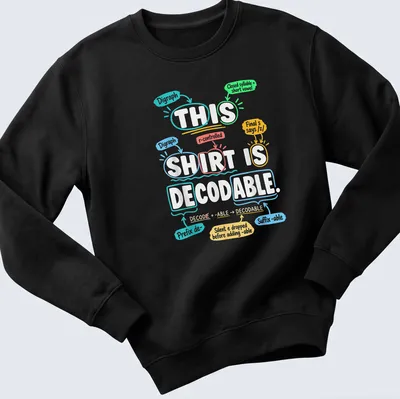 Decodable shirt for teachers, featuring colorful text promoting literacy — printed on a unisex sweatshirt