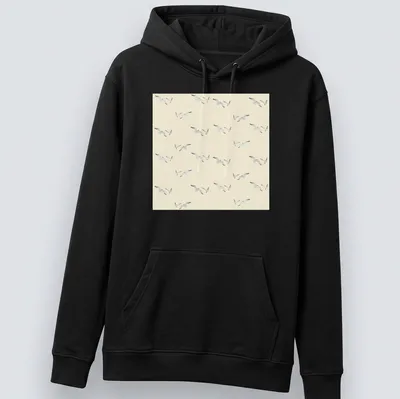 Watercolor design of seagulls in light beige and gray against a light blue background. — printed on a unisex hoodie