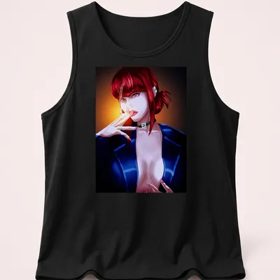 Digital illustration of a seductive woman with a cigarette in bold colors. — printed on a tank top