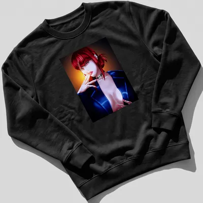 Digital illustration of a seductive woman with a cigarette in bold colors. — printed on a unisex sweatshirt