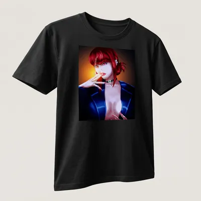Digital illustration of a seductive woman with a cigarette in bold colors. — printed on a unisex t-shirt (angled view)