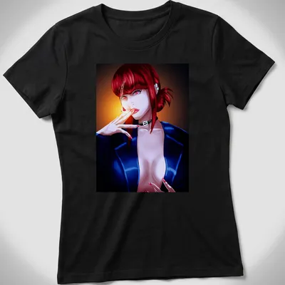 Digital illustration of a seductive woman with a cigarette in bold colors. — printed on a women's shirt