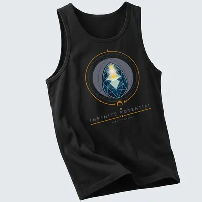 Geometric design featuring the text 'INFINITE POTENTIAL SEED OF GALAXY' on modern — printed on a tank top
