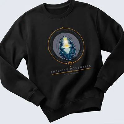Geometric design featuring the text 'INFINITE POTENTIAL SEED OF GALAXY' on modern — printed on a unisex sweatshirt