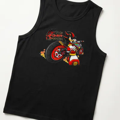 Graffiti-style print of Shadow The Hedgehog with bold colors — printed on a tank top