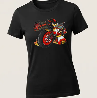 Graffiti-style print of Shadow The Hedgehog with bold colors — printed on a women's shirt