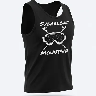 Rustic design featuring ski goggles and text about skiing season. — printed on a tank top