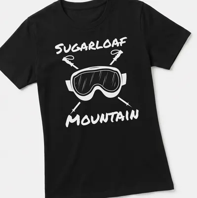 Rustic design featuring ski goggles and text about skiing season. — printed on a women's shirt